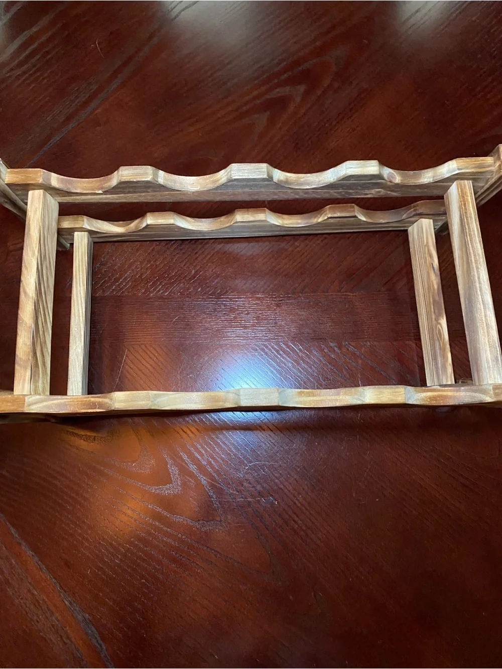 Eight bottle two tier wine rack table top design light brown wood